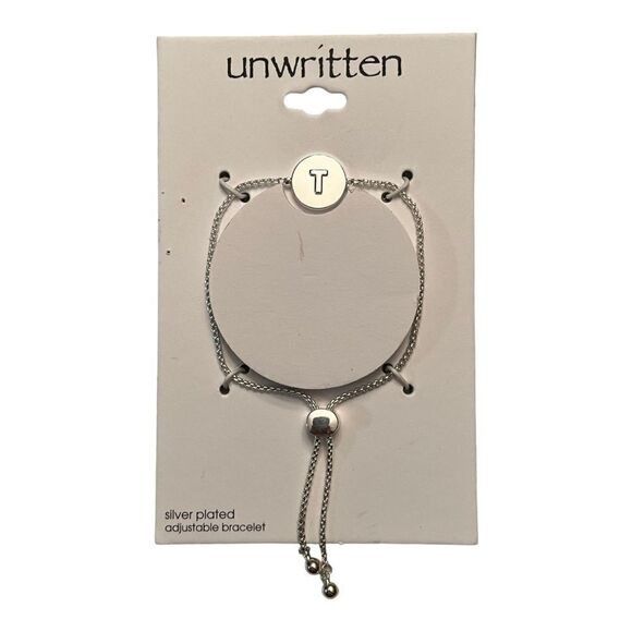 Unwritten Coin Initial "T" Silver Plated Bolo Slider Bracelet New - Picture 1 of 2